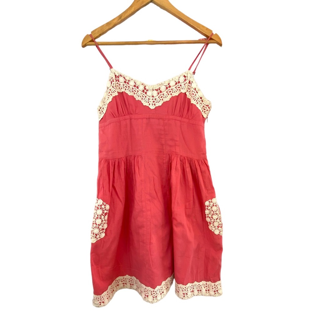 Urban Outfitters Boho Hippie Chic Dress - Pink w Crochet Accents & Pockets - Picture 1 of 4